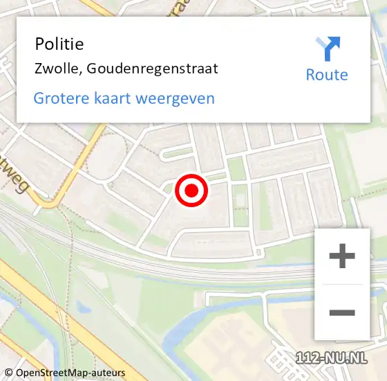 Locatie op kaart van de 112 melding: Politie Zwolle, Goudenregenstraat op 17 september 2024 16:40