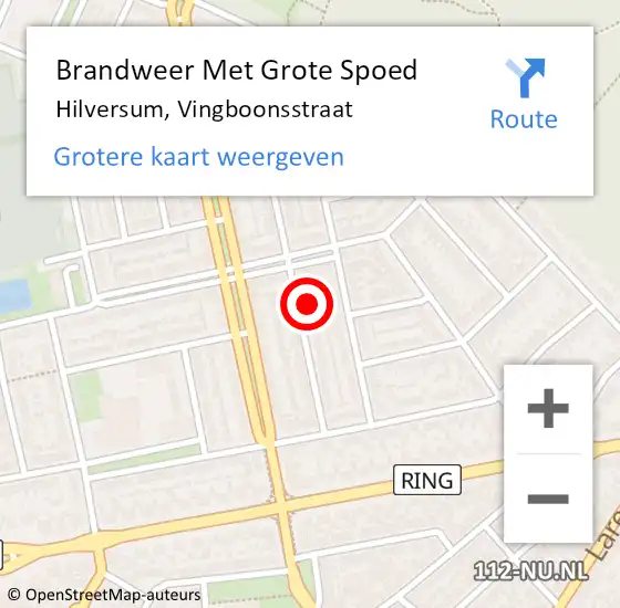 Locatie op kaart van de 112 melding: Brandweer Met Grote Spoed Naar Hilversum, Vingboonsstraat op 17 september 2024 16:48