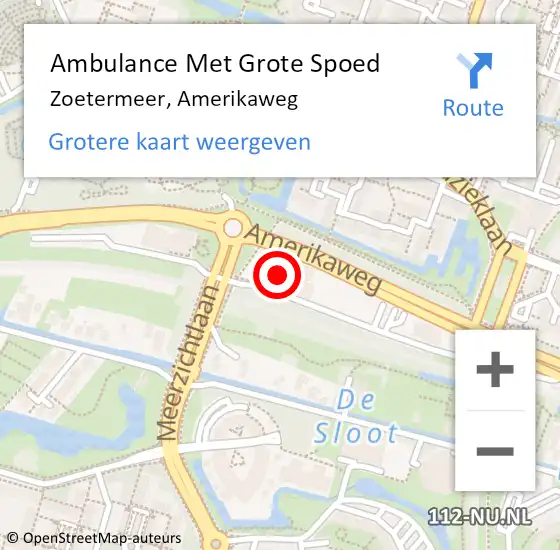 Locatie op kaart van de 112 melding: Ambulance Met Grote Spoed Naar Zoetermeer, Amerikaweg op 17 september 2024 16:51