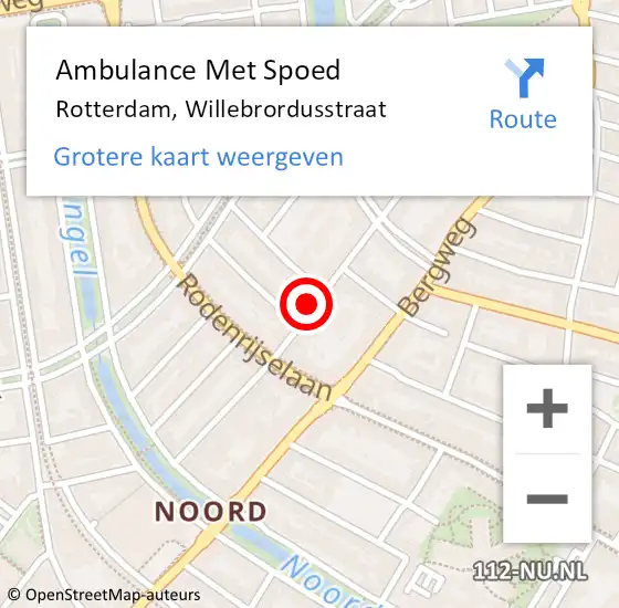 Locatie op kaart van de 112 melding: Ambulance Met Spoed Naar Rotterdam, Willebrordusstraat op 17 september 2024 16:54