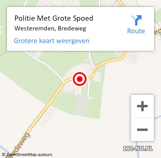 Locatie op kaart van de 112 melding: Politie Met Grote Spoed Naar Westeremden, Bredeweg op 17 september 2024 16:54