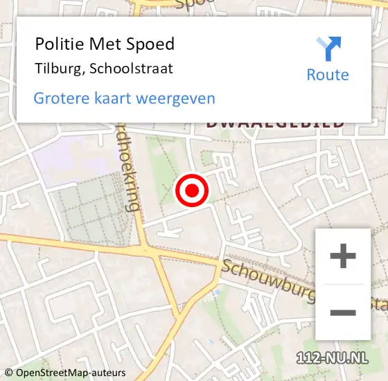 Locatie op kaart van de 112 melding: Politie Met Spoed Naar Tilburg, Schoolstraat op 17 september 2024 17:05