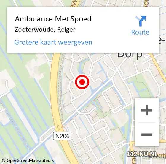 Locatie op kaart van de 112 melding: Ambulance Met Spoed Naar Zoeterwoude, Reiger op 17 september 2024 17:14