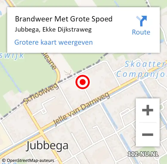 Locatie op kaart van de 112 melding: Brandweer Met Grote Spoed Naar Jubbega, Ekke Dijkstraweg op 17 september 2024 17:24