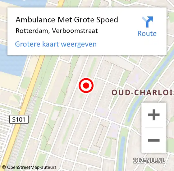 Locatie op kaart van de 112 melding: Ambulance Met Grote Spoed Naar Rotterdam, Verboomstraat op 17 september 2024 17:26