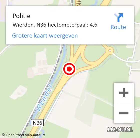 Locatie op kaart van de 112 melding: Politie Wierden, N36 hectometerpaal: 4,6 op 17 september 2024 17:29