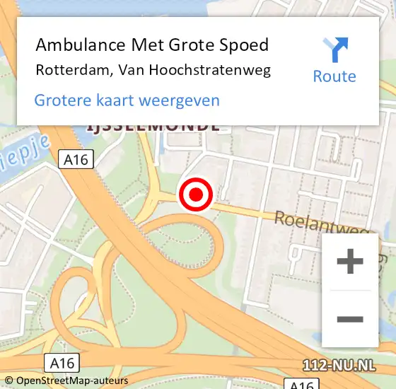 Locatie op kaart van de 112 melding: Ambulance Met Grote Spoed Naar Rotterdam, Van Hoochstratenweg op 17 september 2024 17:34