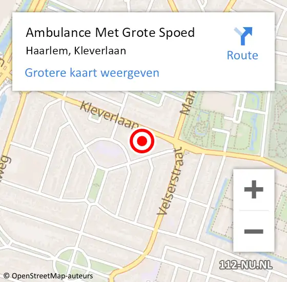 Locatie op kaart van de 112 melding: Ambulance Met Grote Spoed Naar Haarlem, Kleverlaan op 17 september 2024 17:39