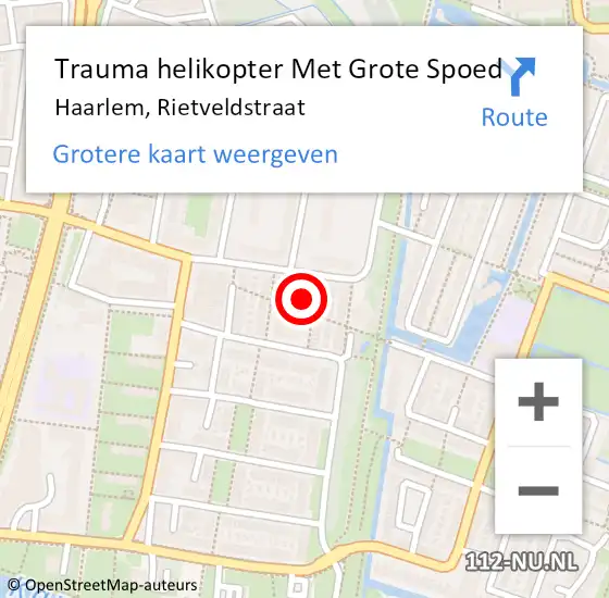 Locatie op kaart van de 112 melding: Trauma helikopter Met Grote Spoed Naar Haarlem, Rietveldstraat op 17 september 2024 17:43