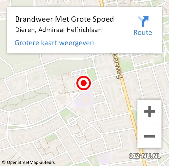 Locatie op kaart van de 112 melding: Brandweer Met Grote Spoed Naar Dieren, Admiraal Helfrichlaan op 17 september 2024 17:45