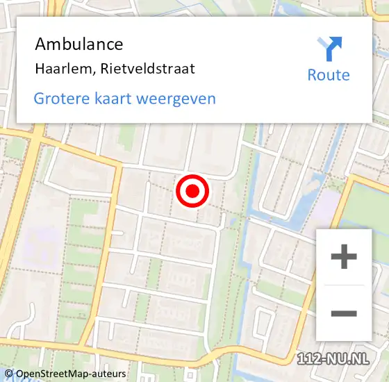 Locatie op kaart van de 112 melding: Ambulance Haarlem, Rietveldstraat op 17 september 2024 17:50