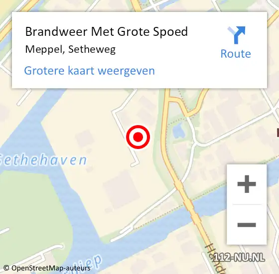 Locatie op kaart van de 112 melding: Brandweer Met Grote Spoed Naar Meppel, Setheweg op 17 september 2024 18:05