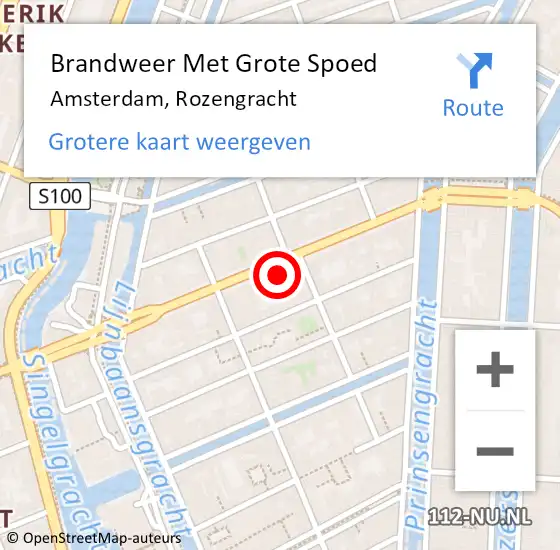 Locatie op kaart van de 112 melding: Brandweer Met Grote Spoed Naar Amsterdam, Rozengracht op 17 september 2024 18:30