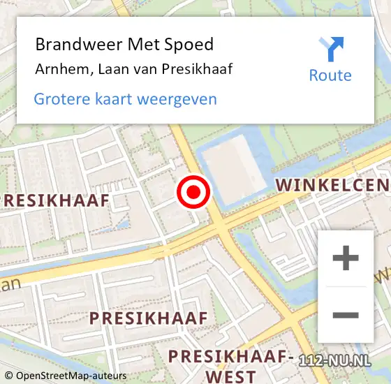 Locatie op kaart van de 112 melding: Brandweer Met Spoed Naar Arnhem, Laan van Presikhaaf op 17 september 2024 18:43