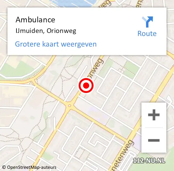 Locatie op kaart van de 112 melding: Ambulance IJmuiden, Orionweg op 17 september 2024 19:10