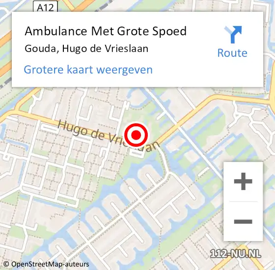 Locatie op kaart van de 112 melding: Ambulance Met Grote Spoed Naar Gouda, Hugo de Vrieslaan op 17 september 2024 19:12