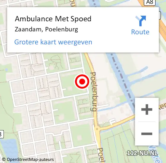 Locatie op kaart van de 112 melding: Ambulance Met Spoed Naar Zaandam, Poelenburg op 17 september 2024 19:24