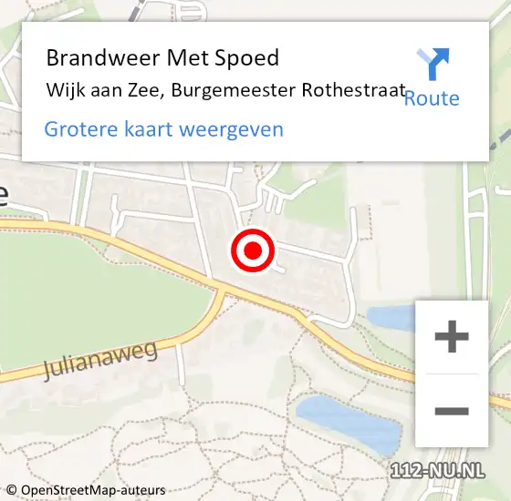 Locatie op kaart van de 112 melding: Brandweer Met Spoed Naar Wijk aan Zee, Burgemeester Rothestraat op 17 september 2024 19:29