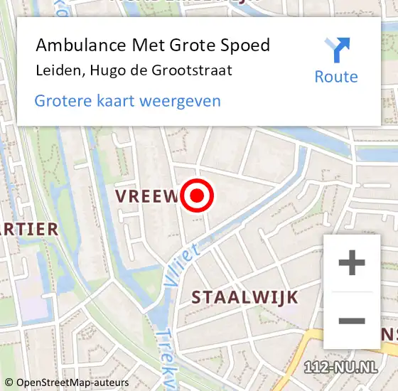 Locatie op kaart van de 112 melding: Ambulance Met Grote Spoed Naar Leiden, Hugo de Grootstraat op 17 september 2024 19:30