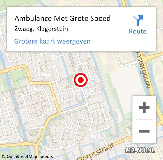 Locatie op kaart van de 112 melding: Ambulance Met Grote Spoed Naar Zwaag, Klagerstuin op 17 september 2024 19:37