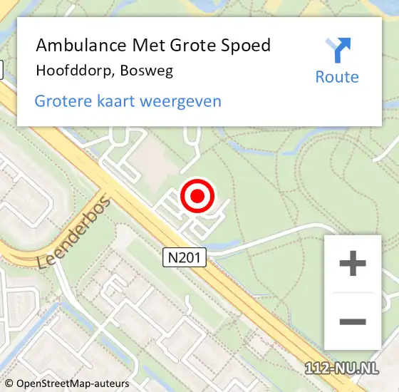 Locatie op kaart van de 112 melding: Ambulance Met Grote Spoed Naar Hoofddorp, Bosweg op 17 september 2024 19:41