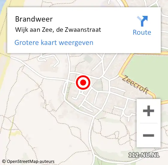 Locatie op kaart van de 112 melding: Brandweer Wijk aan Zee, de Zwaanstraat op 17 september 2024 19:45