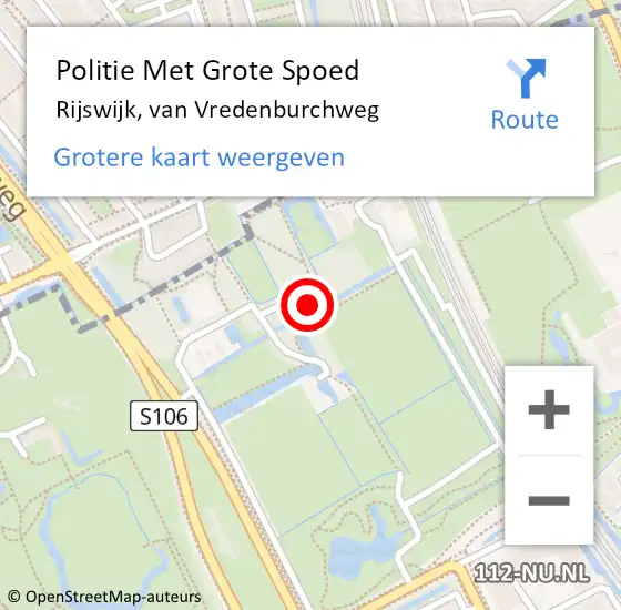 Locatie op kaart van de 112 melding: Politie Met Grote Spoed Naar Rijswijk, van Vredenburchweg op 17 september 2024 19:48