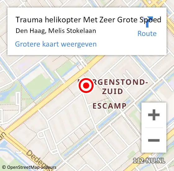 Locatie op kaart van de 112 melding: Trauma helikopter Met Zeer Grote Spoed Naar Den Haag, Melis Stokelaan op 17 september 2024 19:49