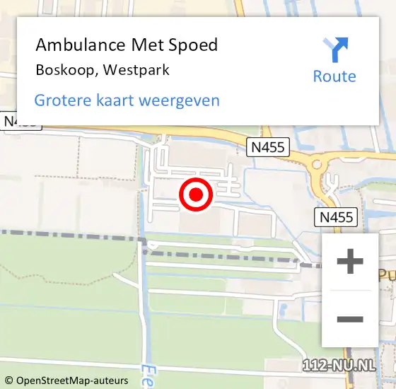 Locatie op kaart van de 112 melding: Ambulance Met Spoed Naar Boskoop, Westpark op 17 september 2024 19:52