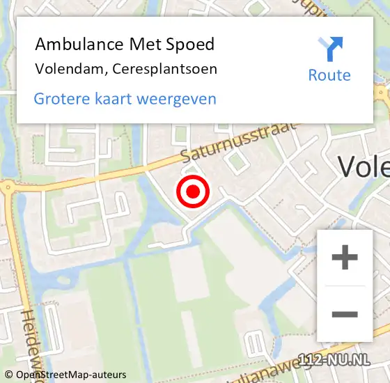 Locatie op kaart van de 112 melding: Ambulance Met Spoed Naar Volendam, Ceresplantsoen op 17 september 2024 20:02