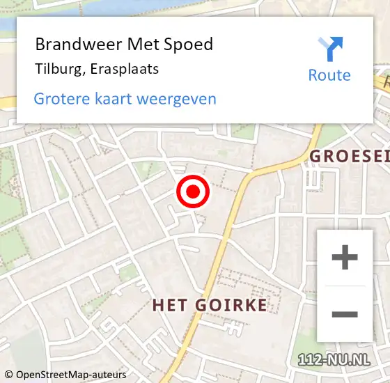 Locatie op kaart van de 112 melding: Brandweer Met Spoed Naar Tilburg, Erasplaats op 17 september 2024 20:05