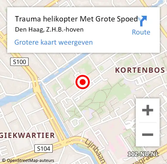 Locatie op kaart van de 112 melding: Trauma helikopter Met Grote Spoed Naar Den Haag, Z.H.B.-hoven op 17 september 2024 20:27