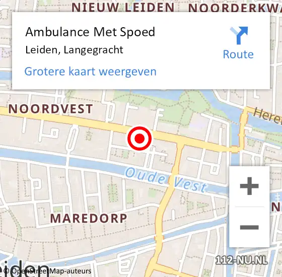 Locatie op kaart van de 112 melding: Ambulance Met Spoed Naar Leiden, Langegracht op 17 september 2024 20:31