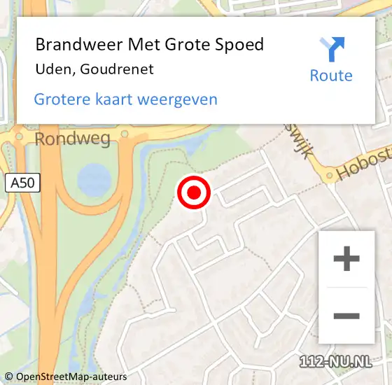 Locatie op kaart van de 112 melding: Brandweer Met Grote Spoed Naar Uden, Goudrenet op 17 september 2024 20:35