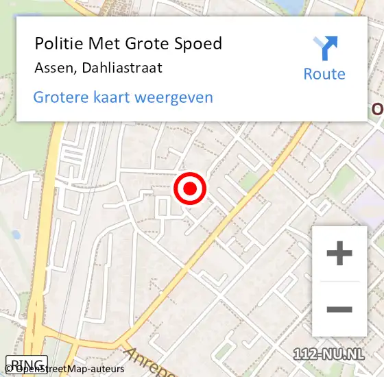 Locatie op kaart van de 112 melding: Politie Met Grote Spoed Naar Assen, Dahliastraat op 17 september 2024 20:38