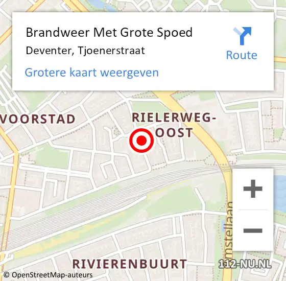 Locatie op kaart van de 112 melding: Brandweer Met Grote Spoed Naar Deventer, Tjoenerstraat op 17 september 2024 20:38