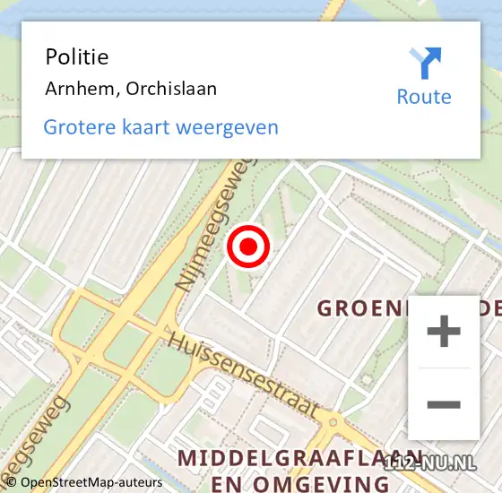 Locatie op kaart van de 112 melding: Politie Arnhem, Orchislaan op 17 september 2024 20:47