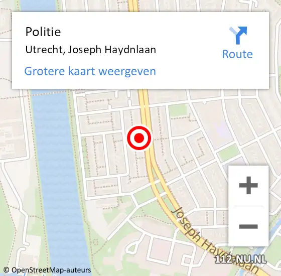 Locatie op kaart van de 112 melding: Politie Utrecht, Joseph Haydnlaan op 17 september 2024 21:13