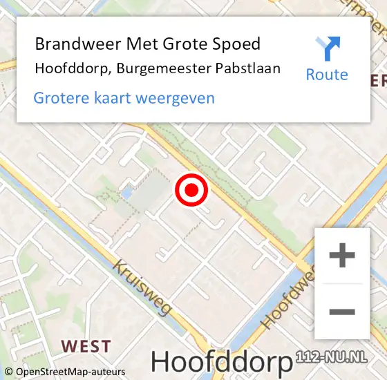 Locatie op kaart van de 112 melding: Brandweer Met Grote Spoed Naar Hoofddorp, Burgemeester Pabstlaan op 17 september 2024 21:21