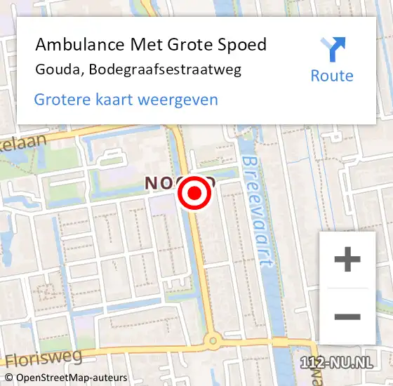 Locatie op kaart van de 112 melding: Ambulance Met Grote Spoed Naar Gouda, Bodegraafsestraatweg op 17 september 2024 21:22