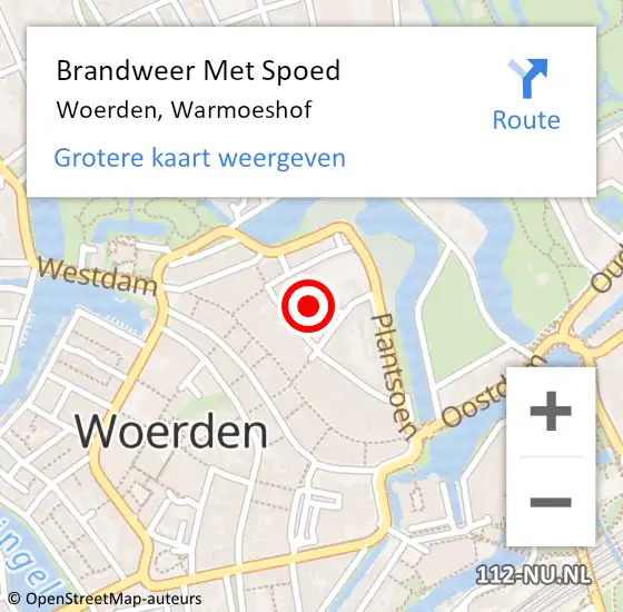 Locatie op kaart van de 112 melding: Brandweer Met Spoed Naar Woerden, Warmoeshof op 17 september 2024 22:27