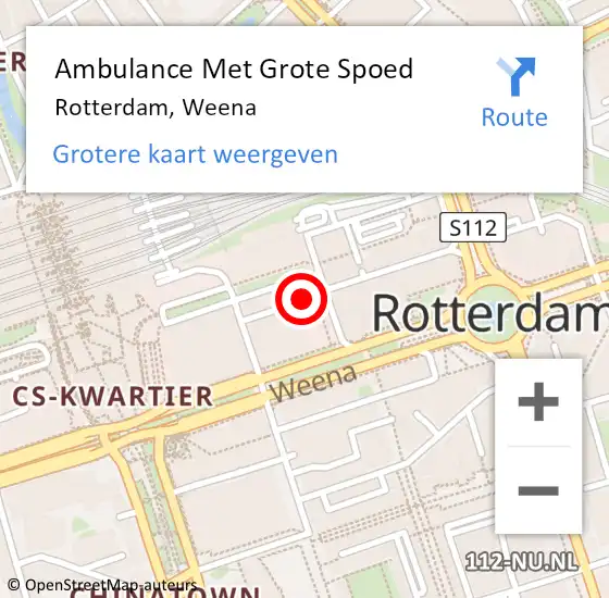 Locatie op kaart van de 112 melding: Ambulance Met Grote Spoed Naar Rotterdam, Weena op 17 september 2024 22:42