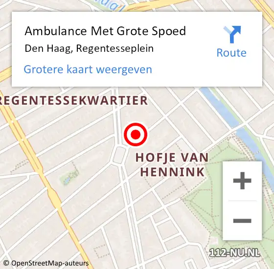 Locatie op kaart van de 112 melding: Ambulance Met Grote Spoed Naar Den Haag, Regentesseplein op 17 september 2024 22:54