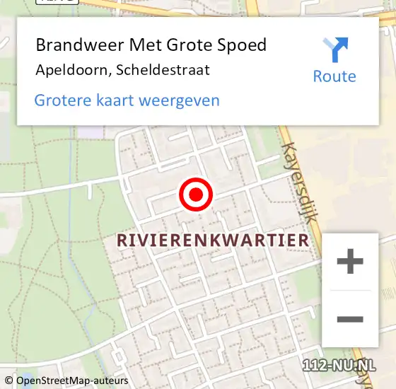 Locatie op kaart van de 112 melding: Brandweer Met Grote Spoed Naar Apeldoorn, Scheldestraat op 20 oktober 2014 13:54