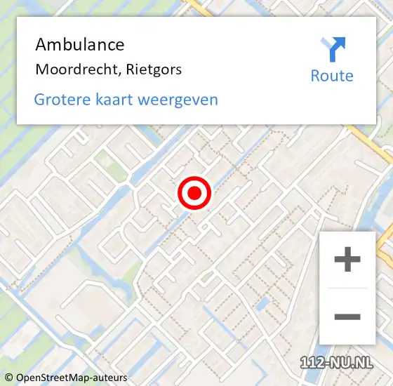 Locatie op kaart van de 112 melding: Ambulance Moordrecht, Rietgors op 18 oktober 2013 09:20