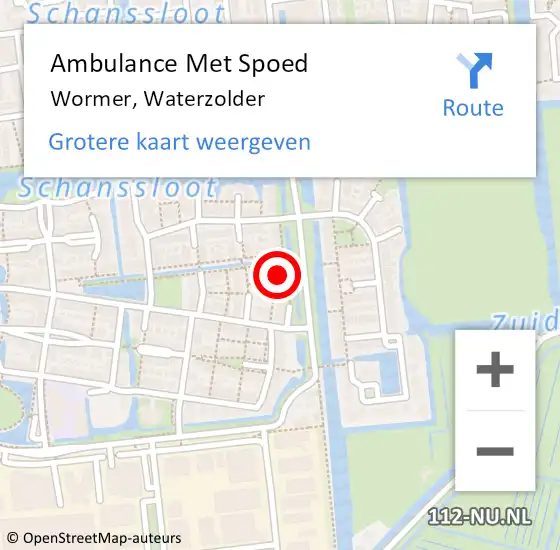 Locatie op kaart van de 112 melding: Ambulance Met Spoed Naar Wormer, Waterzolder op 17 september 2024 23:05