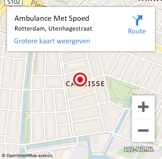 Locatie op kaart van de 112 melding: Ambulance Met Spoed Naar Rotterdam, Utenhagestraat op 17 september 2024 23:07