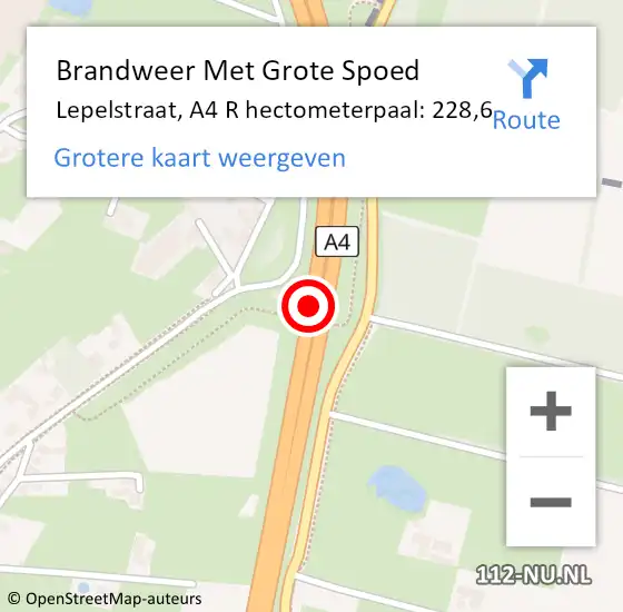 Locatie op kaart van de 112 melding: Brandweer Met Grote Spoed Naar Lepelstraat, A4 R hectometerpaal: 228,6 op 20 oktober 2014 13:54