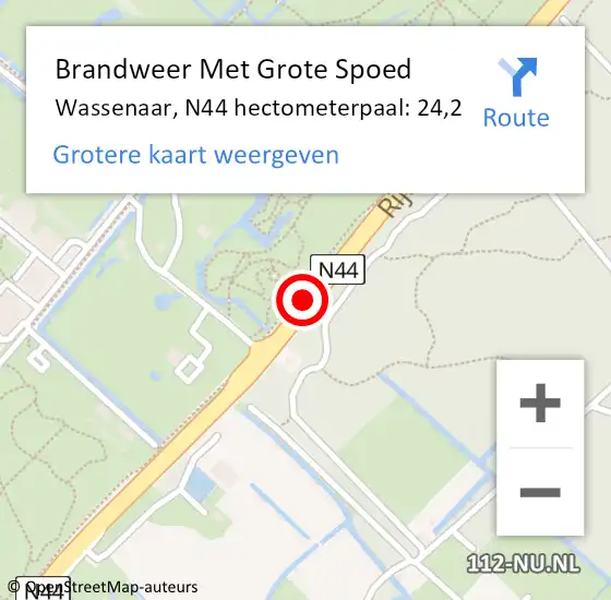 Locatie op kaart van de 112 melding: Brandweer Met Grote Spoed Naar Wassenaar, N44 hectometerpaal: 24,2 op 17 september 2024 23:56