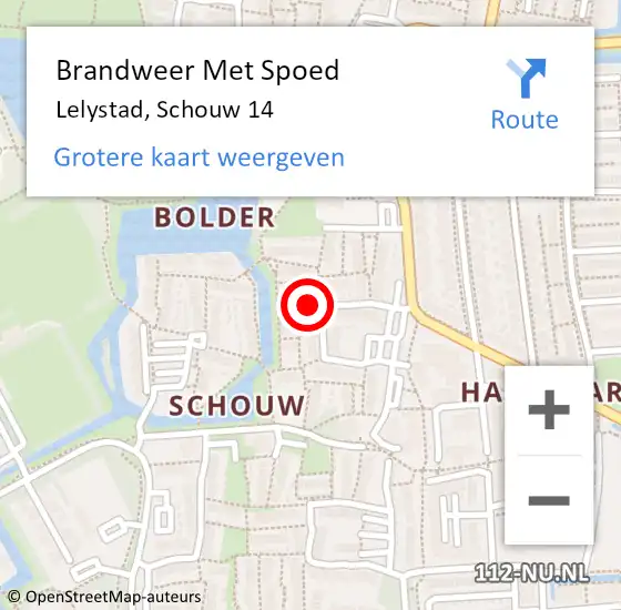 Locatie op kaart van de 112 melding: Brandweer Met Spoed Naar Lelystad, Schouw 14 op 18 september 2024 00:03